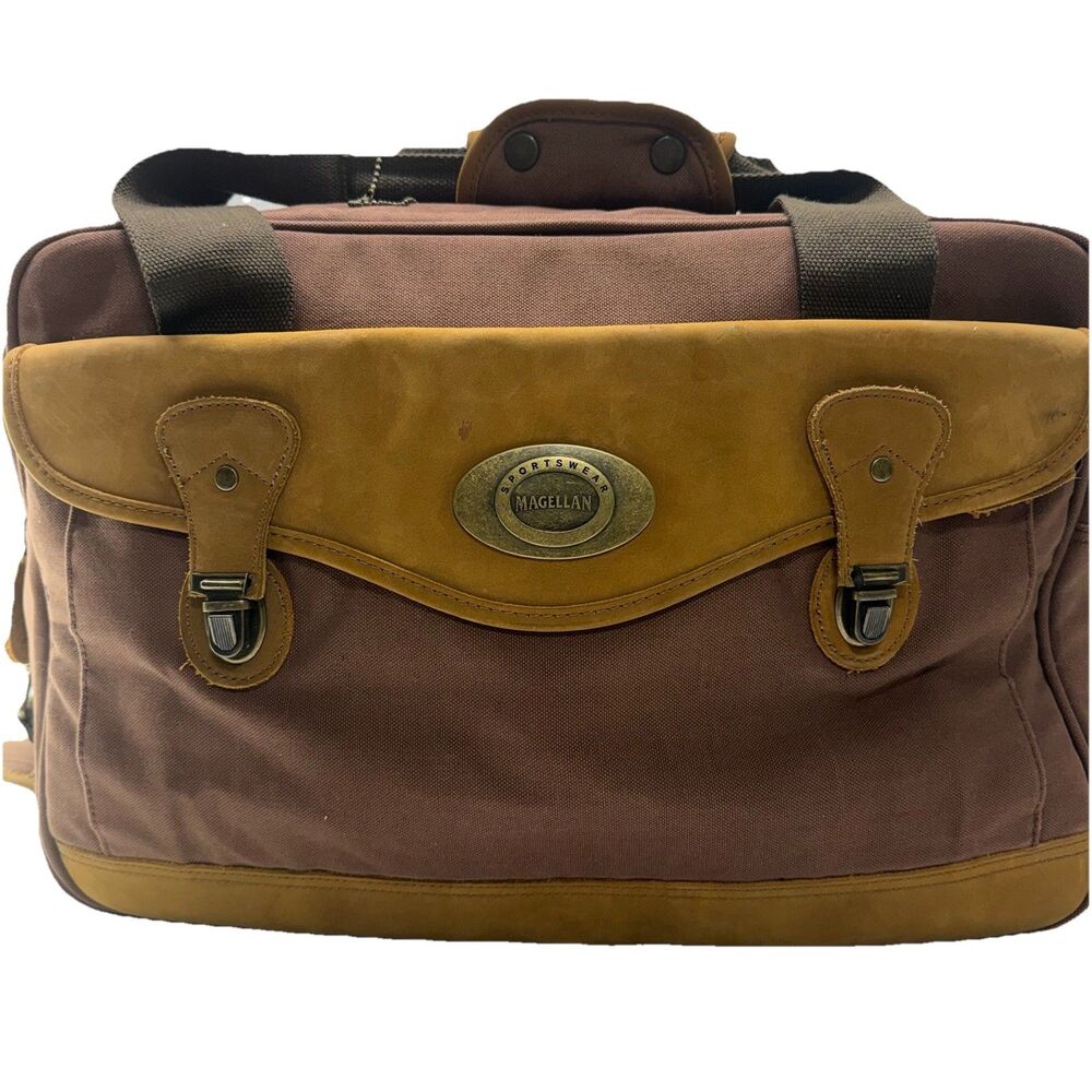 Vintage Magellan Rust Red Canvas Leather Trim Duffle Bag Sportsman Travel Lock